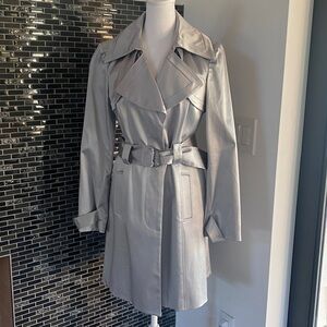 INC International Silver Satin Lined Trench Coat S